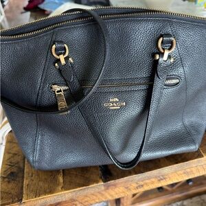 Coach Black Leather Tote Bag with Gold Accents